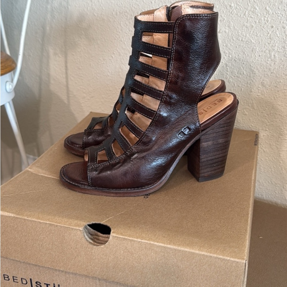 BED|STU Women's Dark Brown Leather Heeled Sandals
